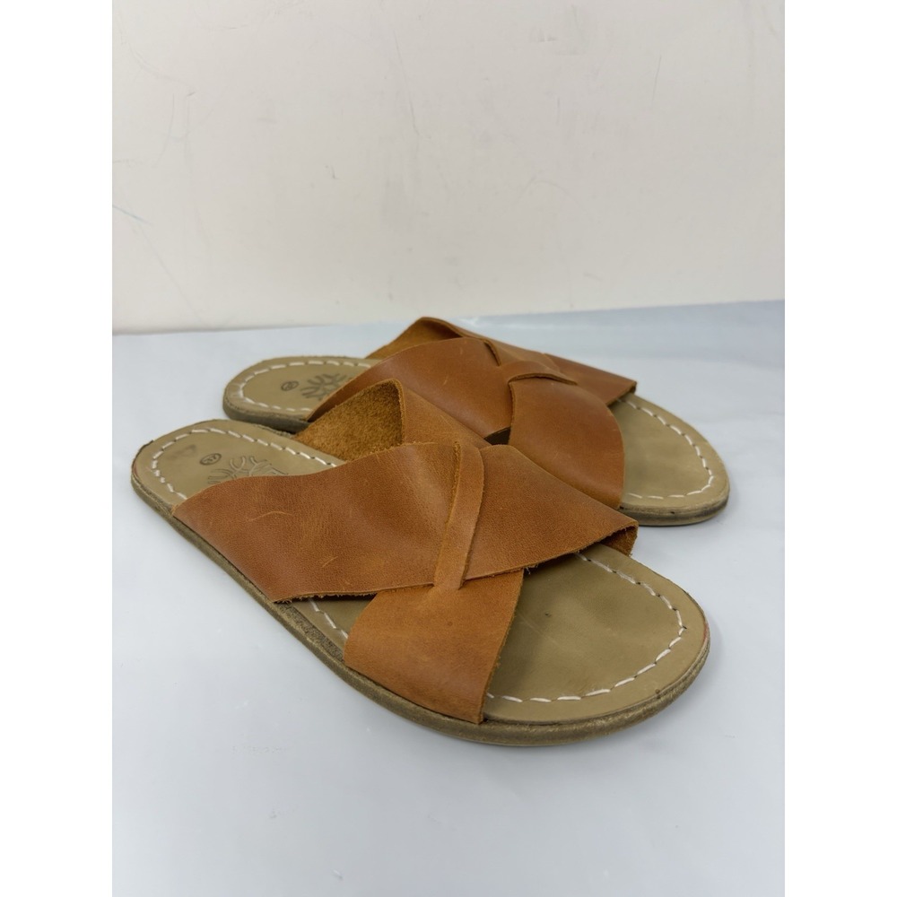 Earthing Harmony Grounding Crossover Slide Sandals 37 Us 6 Brown Leather